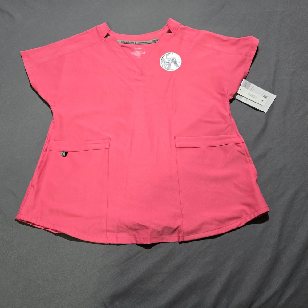 ClimateRight Cuddl Duds Scrub‎ Top Women Small Pink 6-Pocket Anti-Bacterial Top